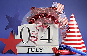 Fourth of July celebration, save the date white block calendar