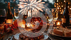 Fourth of July Celebration Table with Red, White, and Blue Fireworks Backdrop