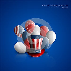 Fourth of july. Independence day of the USA. Holiday background with patriotic american signs - president`s hat