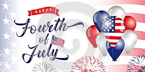 Fourth of july Independence day USA, vintage lettering with balloons
