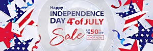 Fourth of July Sale long horizontal banner. 4th of July holiday background