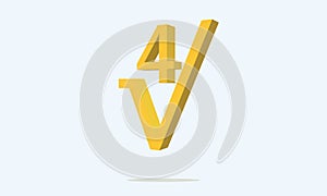 Fourth root sign. 3D illustration. Yellow typeface on soft background.
