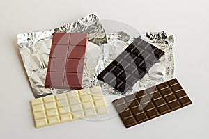 Fourth type in chocolate:Ruby on the aluminum own packaging with bitter,milky and white chocolate.