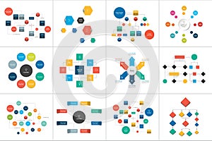 Fowcharts schemes, diagrams. Mega set. Simply color editable.