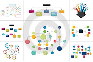 Fowcharts schemes, diagrams. Mega set. Simply color editable.