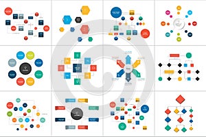 Fowcharts schemes, diagrams. Mega set. Simply color editable. photo