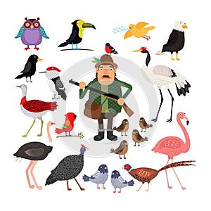 Fowling. Birds and Hunter vector illustration photo