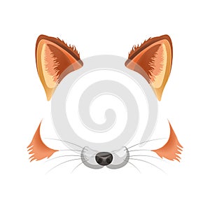 Fox animal face filter template video chat photo effect vector isolated icon