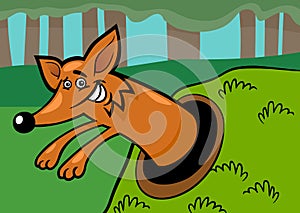 Fox in burrow cartoon illustration