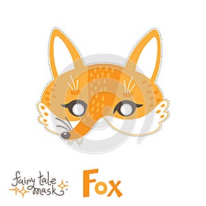 Fox carnival mask for baby. Costume fairytale animal character for a childrens party. Isolated vector illustration