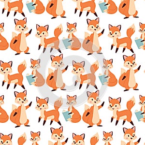 Fox character doing different activities funny happy nature red foxy cute adorable tail and wildlife orange forest