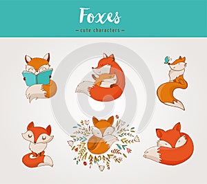 Fox characters, cute, lovely illustrations