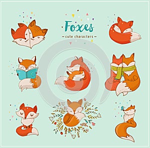 Fox characters, cute, lovely illustrations