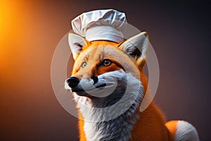 Fox in chef uniform complete with toque hat. ai generative