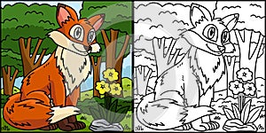 Fox Coloring Page Colored Illustration