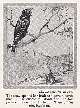 Vintage illustration of The Fox and the Crow.
