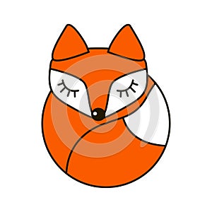 Fox cute art sign in curve lines