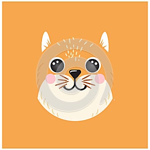 Fox Cute portrait square smiley head cartoon avatar round shape animal face, isolated mascot vector icon illustration