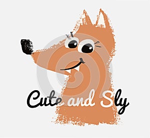 Fox cute and sly t-shirt print. Forest friends kids design, wild animal nursery poster.