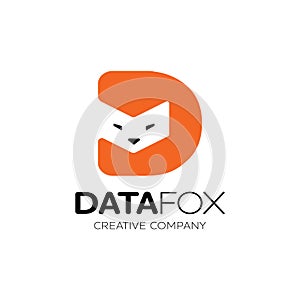 Fox data logo illustration. Head fox with share icon in letter d photo