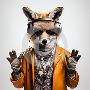 Fox Deejay With Headphones In Neo-concrete Hip-hop Style