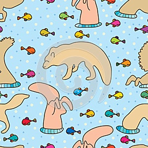 Fox dive fish seamless pattern