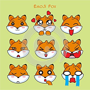 Fox emoji, vixen smile icons set