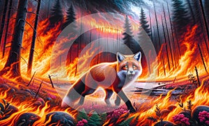 Fox Escaping Forest Fire