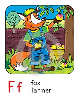 Fox farmer. Animals and profession ABC. Alphabet F