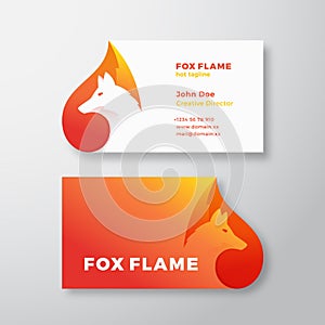 Fox Flame Abstract Vector Logo and Business Card Template. Negative Space Animal Face Modern Simple Design Concept