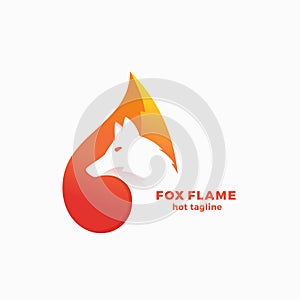 Fox Flame Abstract Vector Symbol, Sign or Logo Template. Negative Space Animal Face Modern Simple Design Concept.