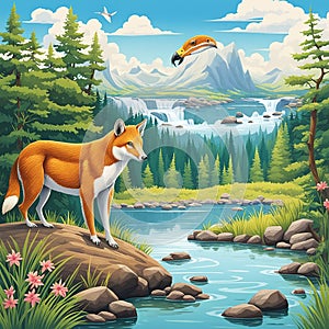 Fox in the forest illustration 