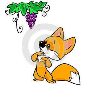 Fox Grapes Fables cartoon illustration