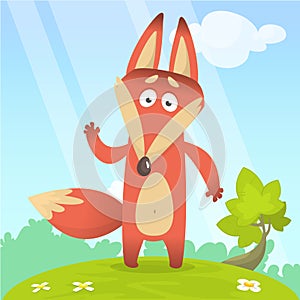 Fox in the grass - a children`s cartoon illustration - stylized vector image