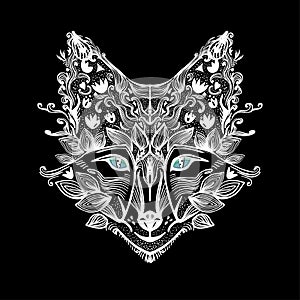 Fox head, hand drawn vector illustration with nature motives