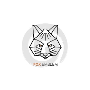 Fox head - logo design template in linear style - wild animal icon.