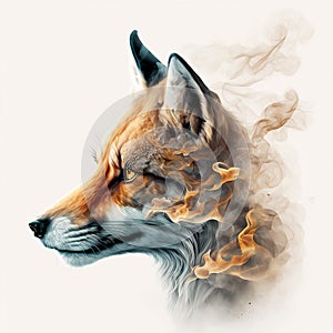 Fox head with smoke, particles - close up - AI generated