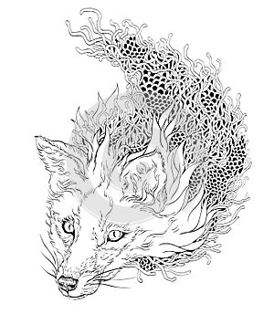 FOX head tattoo. psychedelic. zentangle