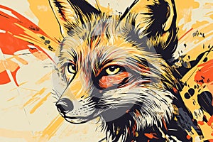 Fox illustration, bold colors, graphic design, stylized animal portrait, unique art style on a light Ai ganerated photo