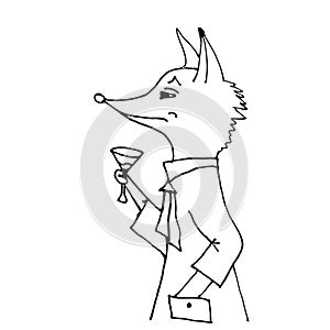 Fox in a jacket with a glass of wine