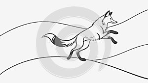 Fox Jumping In Snow Winter Wildlife Scene Vector Line Art Sketch, vector design Generative AI photo