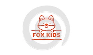 Fox kids line with banner cute cartoon logo vector  illustration