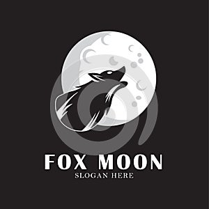 fox logo design inspiration with moon illustration