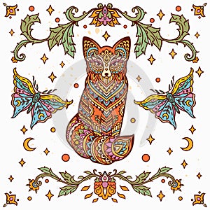 Fox mandala retro. Vector illustration. Flower Ethnic