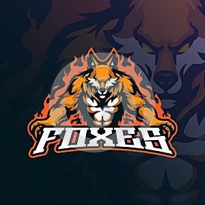 Fox mascot logo design vector with modern illustration concept style for badge, emblem and t shirt printing. Angry foxes