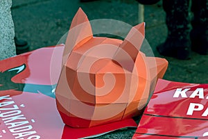 Fox mask on the red posters