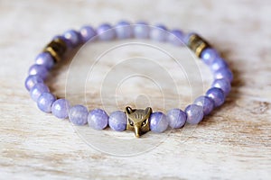 metal brass pendant beed on violet angelite mineral stone bracelet