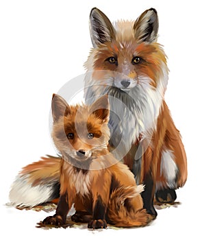 Fox mom and cub