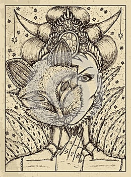 Fox. Mystic concept for Lenormand oracle tarot card