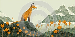 Fox Overlooking Autumn Mountainscape